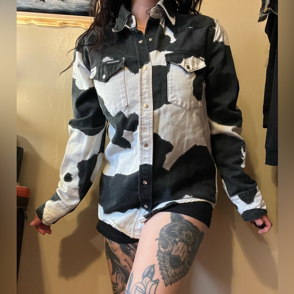 Calvin Klein Cow Print Denim Button Up Shirt